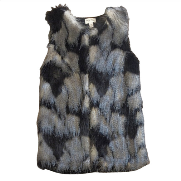 Bisou Bisou Faux Fur Vest Black and Gray - Picture 1 of 3